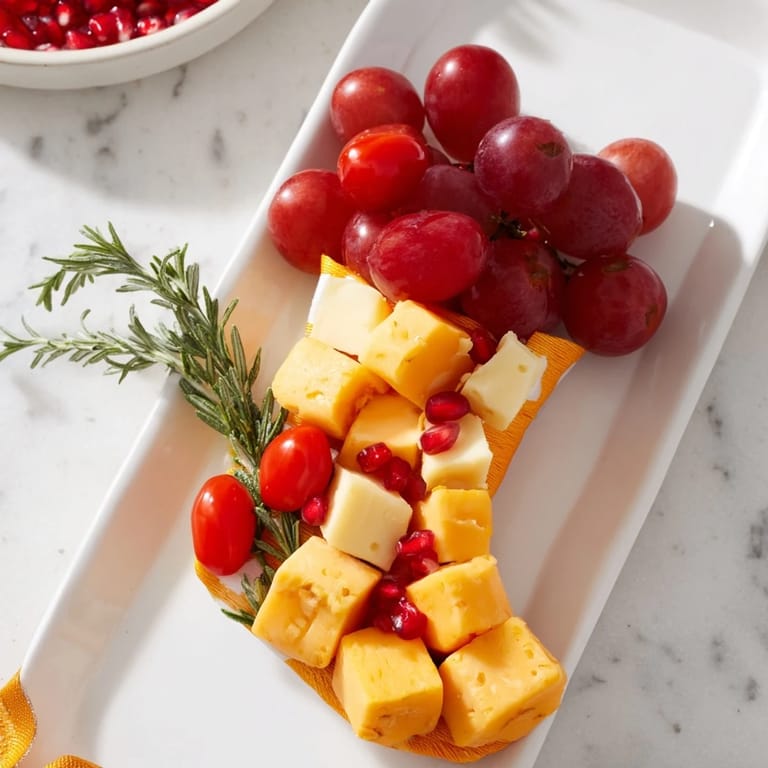 A delicious Christmas Stocking Snack Tray, filled with colorful snacks perfect for parties and gatherings.