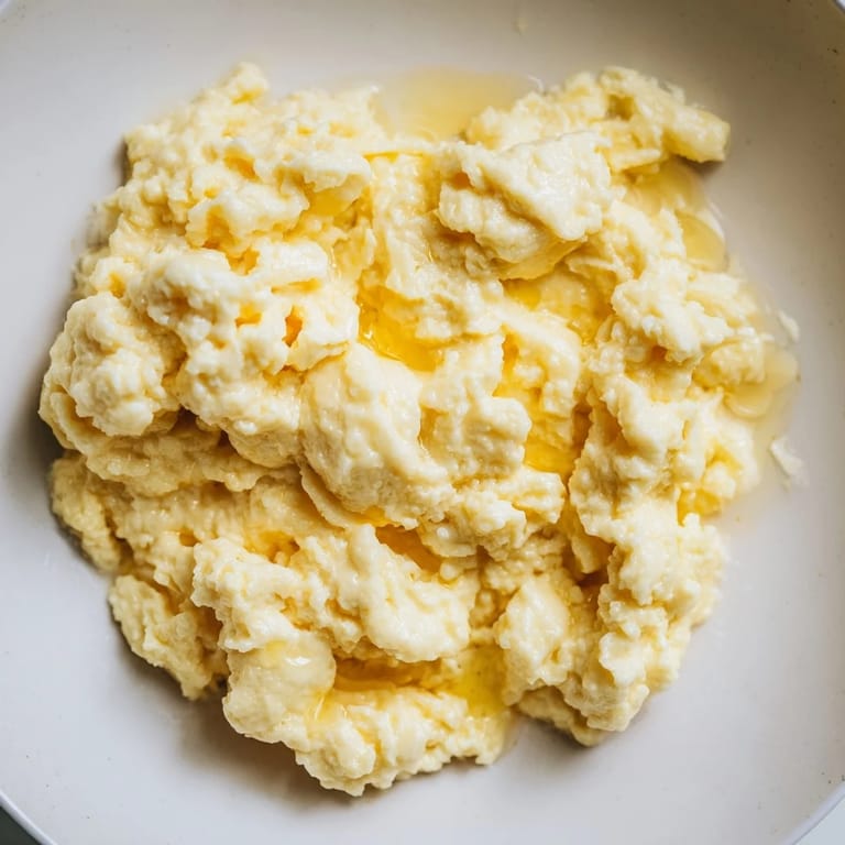 Close-up of freshly cooked fluffy scrambled pancakes, perfect for a quick, comforting American breakfast.