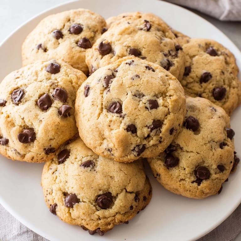 A stack of freshly air-fried chocolate chip cookies, each studded with melted chocolate, looks inviting!