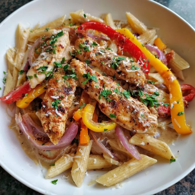 Vibrant photo of Cajun chicken pasta with a creamy, cheesy sauce, ready to serve and enjoy.
