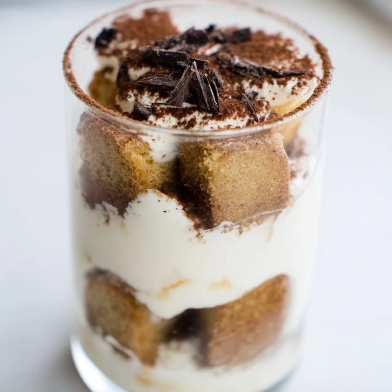 Deconstructed Tiramisu Shots: tiny desserts featuring espresso-dipped biscuits layered with rich mascarpone cream.