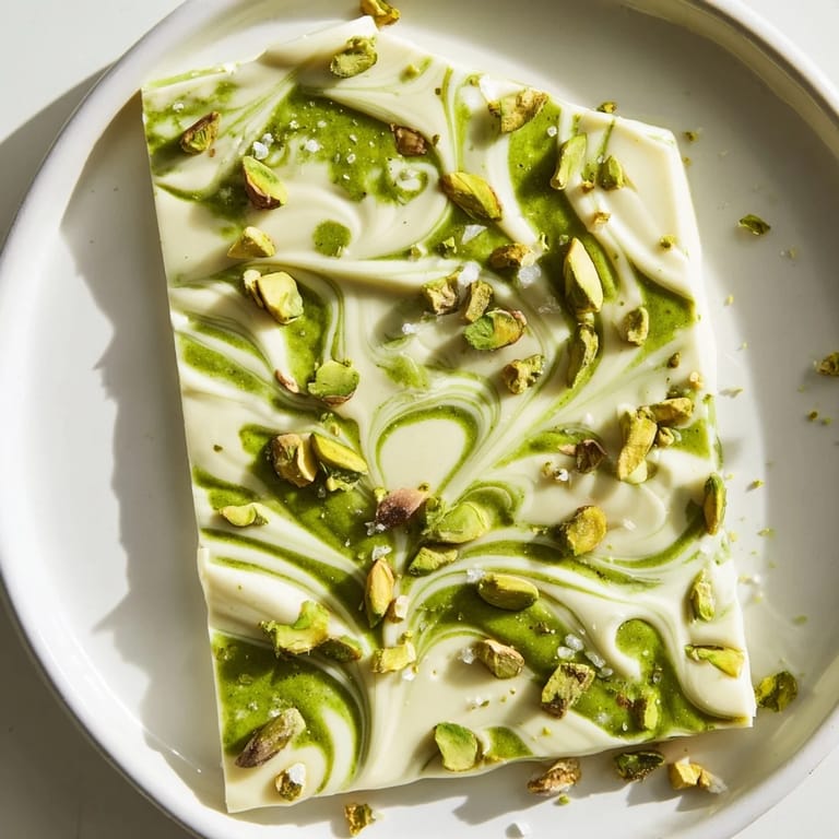 Crisp, jagged pieces of Pistachio Matcha White Chocolate bark, a delightful combination of sweet and earthy flavors.