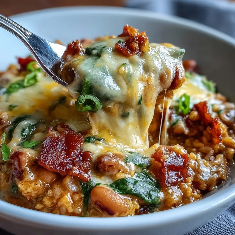 Sizzling skillet of Tex Mex Black Eyed Pea Casserole garnished with fresh cilantro and diced avocado, ready for a family dinner.