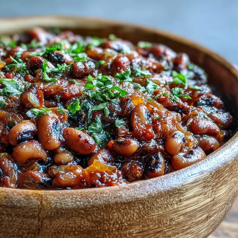 A hearty Mediterranean crockpot meal featuring tender black-eyed peas with oregano and paprika, served bubbling hot with a slice of crusty bread.