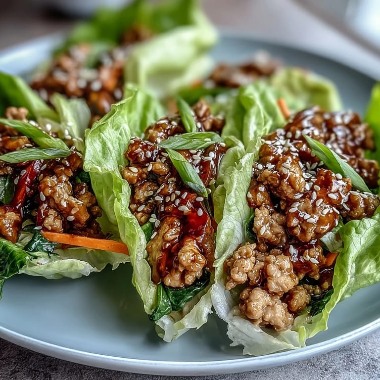Freshly cooked Turkey Potsticker Stir-Fry Lettuce Wraps filled with tender turkey, shredded carrots, cabbage, and red bell pepper, topped with scallions for a crunchy bite.