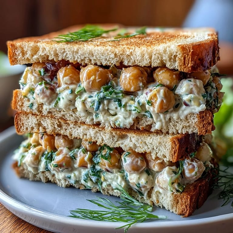 Protein-packed chickpea salad sandwich featuring mashed chickpeas, minced vegetables, and zesty vegan mayonnaise in a soft bun.  