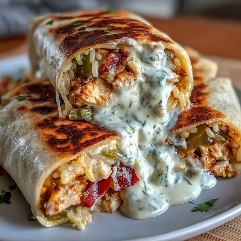 Golden chicken and vibrant bell peppers smothered in creamy ranch dressing, rolled in a warm flour tortilla.  