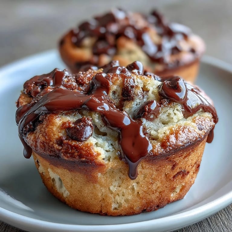 Fluffy banana muffins baked with tangy sourdough discard and melted chocolate chips.  