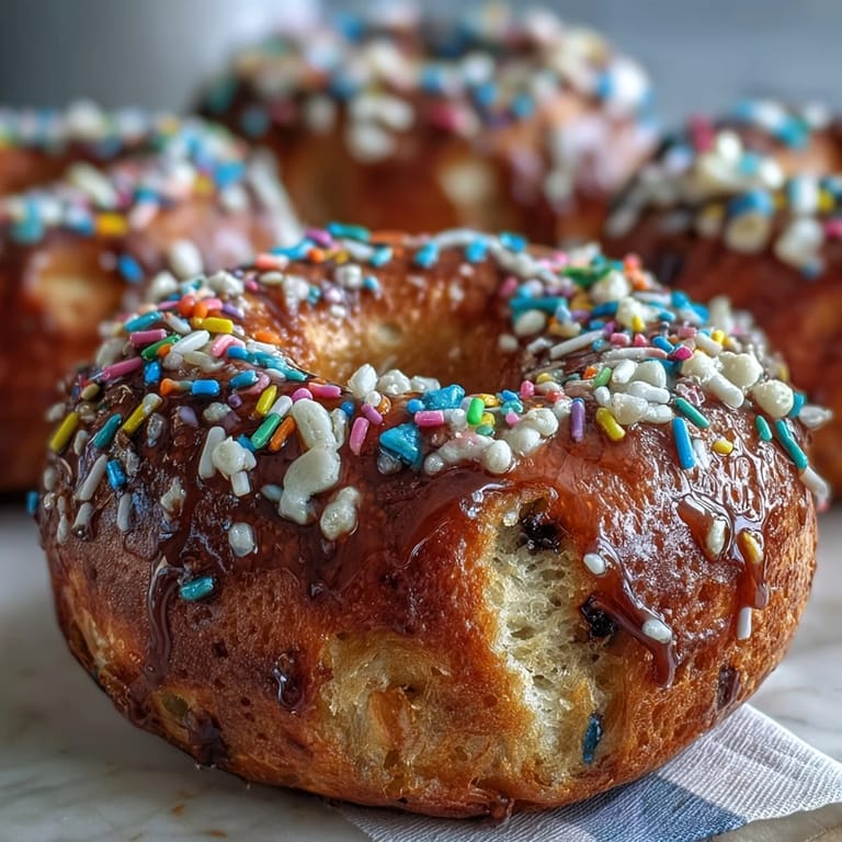 Soft, chewy protein bagels infused with vanilla and rainbow sprinkles, offering a fun birthday cake flavor in every bite.