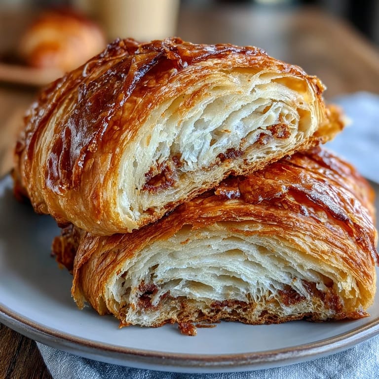 Tangy sourdough croissants fresh from the oven, golden brown with delicate, airy layers and a rich, buttery aroma.