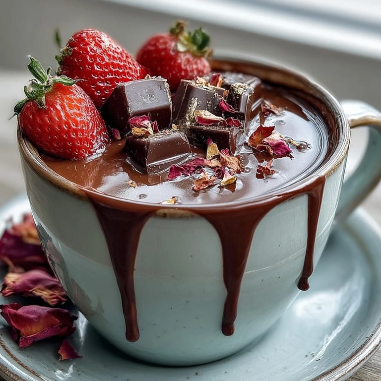 Luxurious dark chocolate cups filled with rosewater-infused strawberries and crunchy pistachio clusters for a Middle Eastern-inspired dessert.