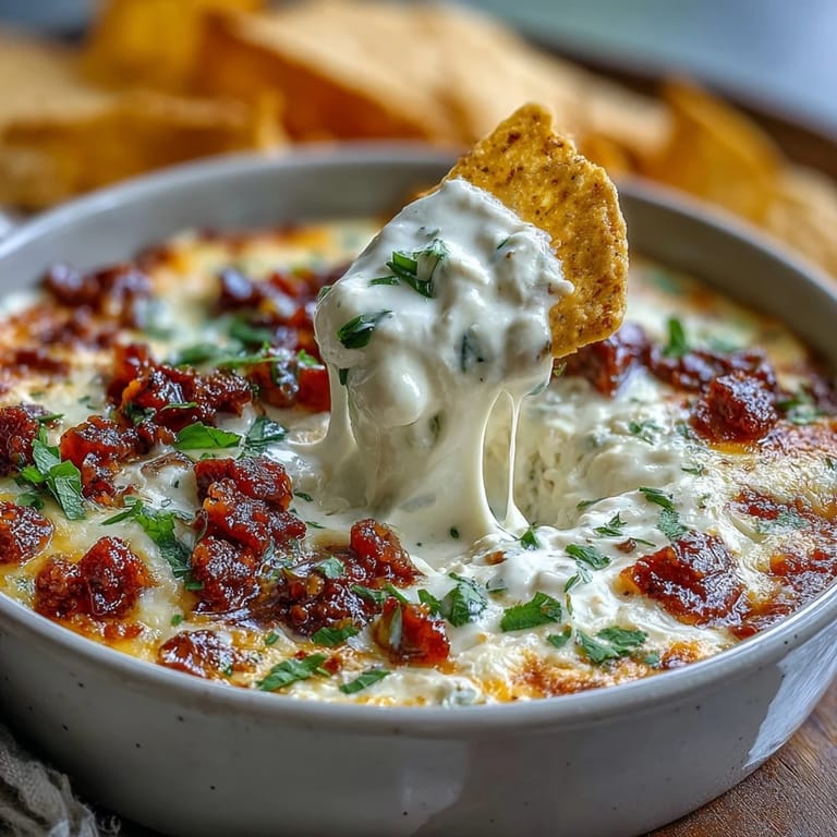 Creamy cheese dip loaded with savory chorizo, jalapeños, and cilantro, perfect for festive gatherings and game-day snacking.  
