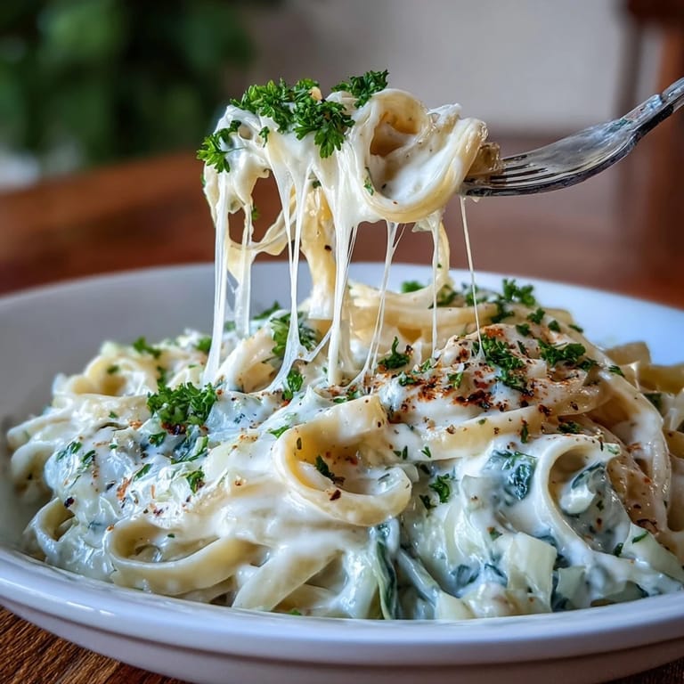 Velvety Alfredo sauce coats fettuccine and sautéed cabbage in this easy, veggie-packed twist on classic Italian pasta.