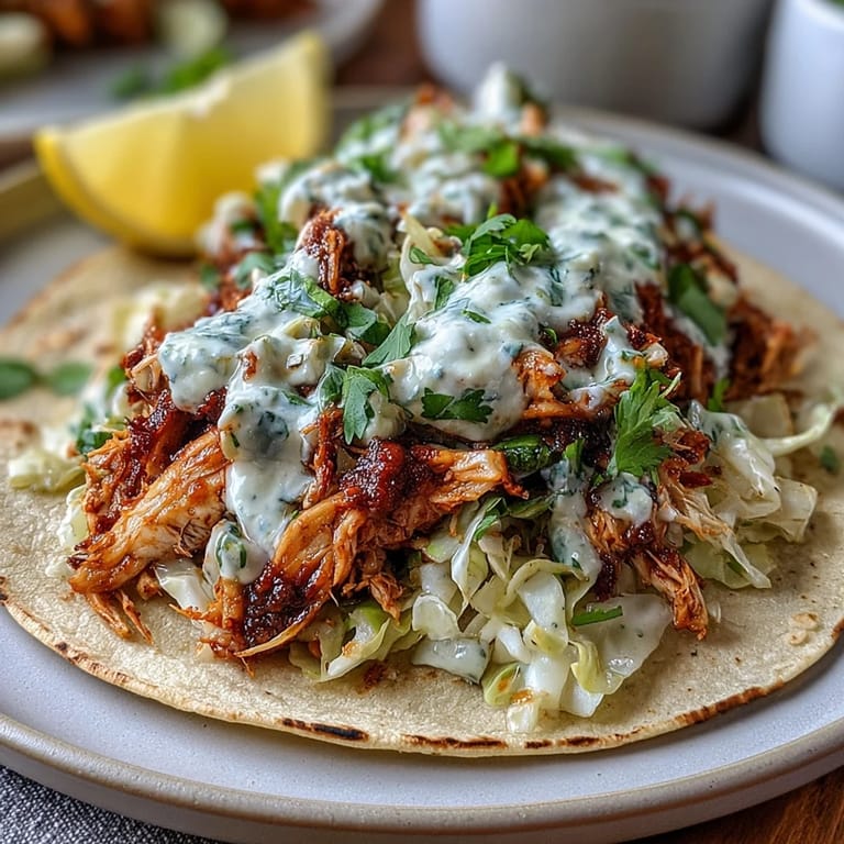 Tender shredded chicken and marinated cabbage slaw create a bright, flavorful taco filling.  