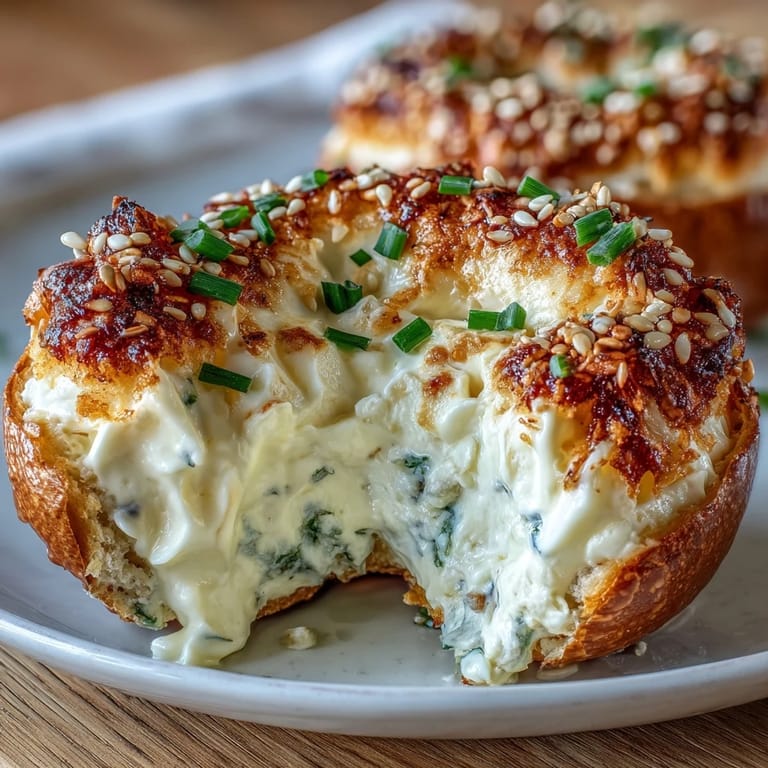 Golden Everything Bagel Deviled Eggs generously filled with a rich, tangy mixture.