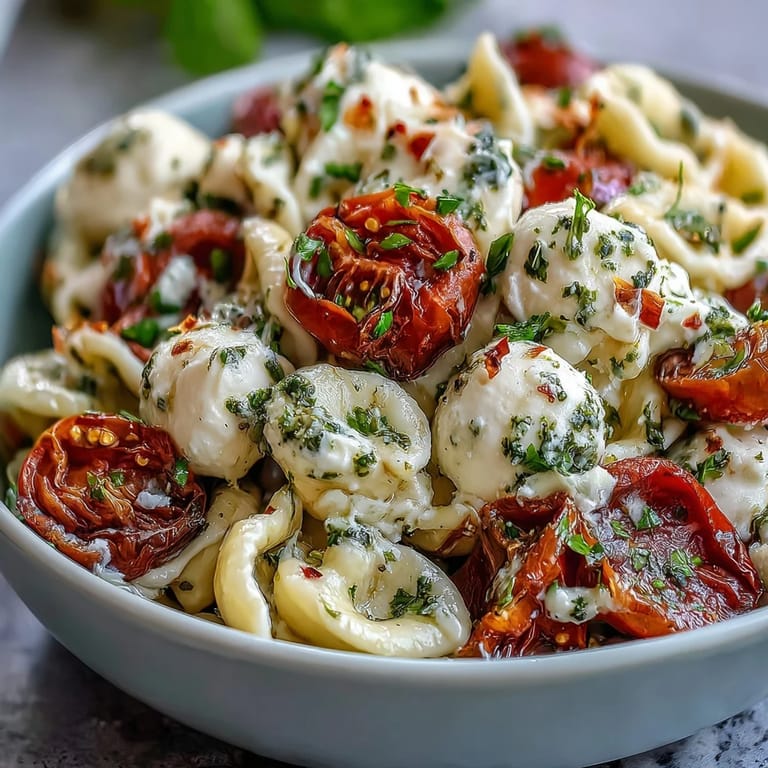 Fresh Caprese Pasta Salad, creamy mozzarella, bright basil, perfect for lunch.
