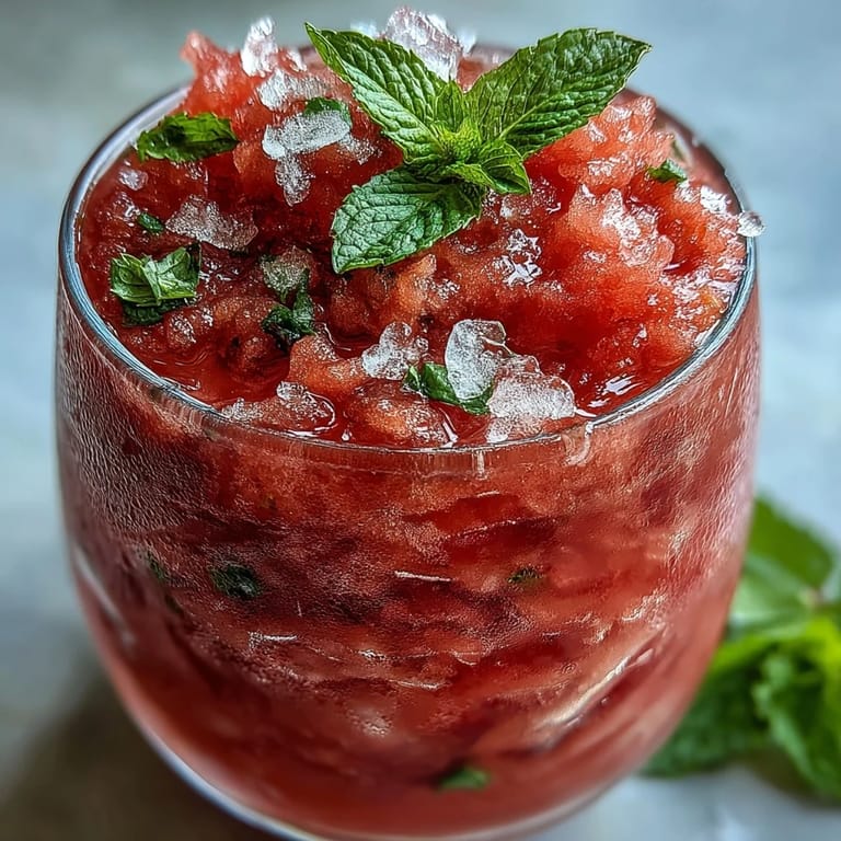 Refreshing, no-sugar-added Frozen Watermelon Lemonade Slushie ready to serve.