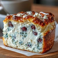 Fluffy Cottage Cheese Blueberry Cloud Bread with golden edges and juicy blueberries baked in.