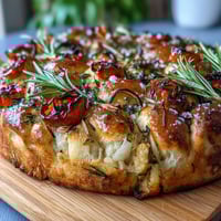 Baby in Bloom Herb Focaccia topped with colorful floral vegetable art, perfect for spring celebrations or baby showers.  