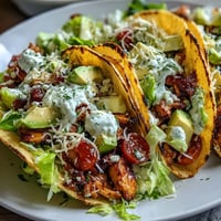 Healthy Easy Taco Salad Bowls with Greek Yogurt Ranch, layered with seasoned turkey, fresh vegetables, and creamy dressing in crispy tortilla bowls.